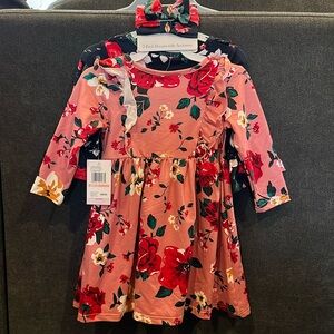 Brand New 2 piece floral dress with head bands 2T toddler